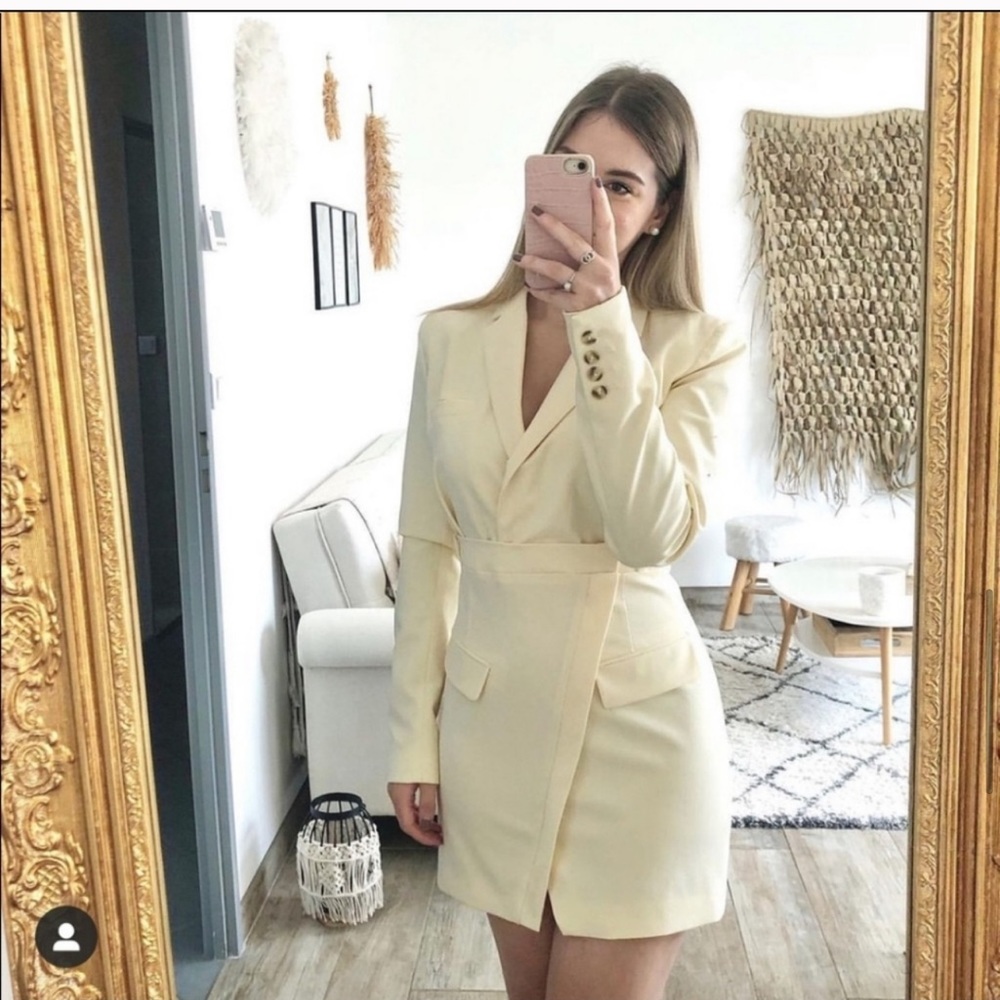 NWT ZARA Blazer Dress Light Yellow M Blogger’s Fav - Picture 3 of 13